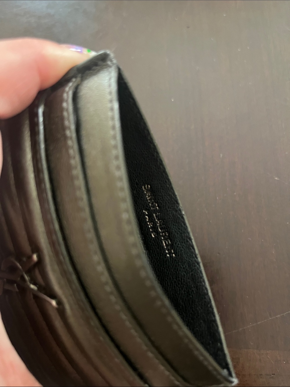 Saint Laurent Quilted Card Holder with YSL Logo in Olive - Picture 7 of 9